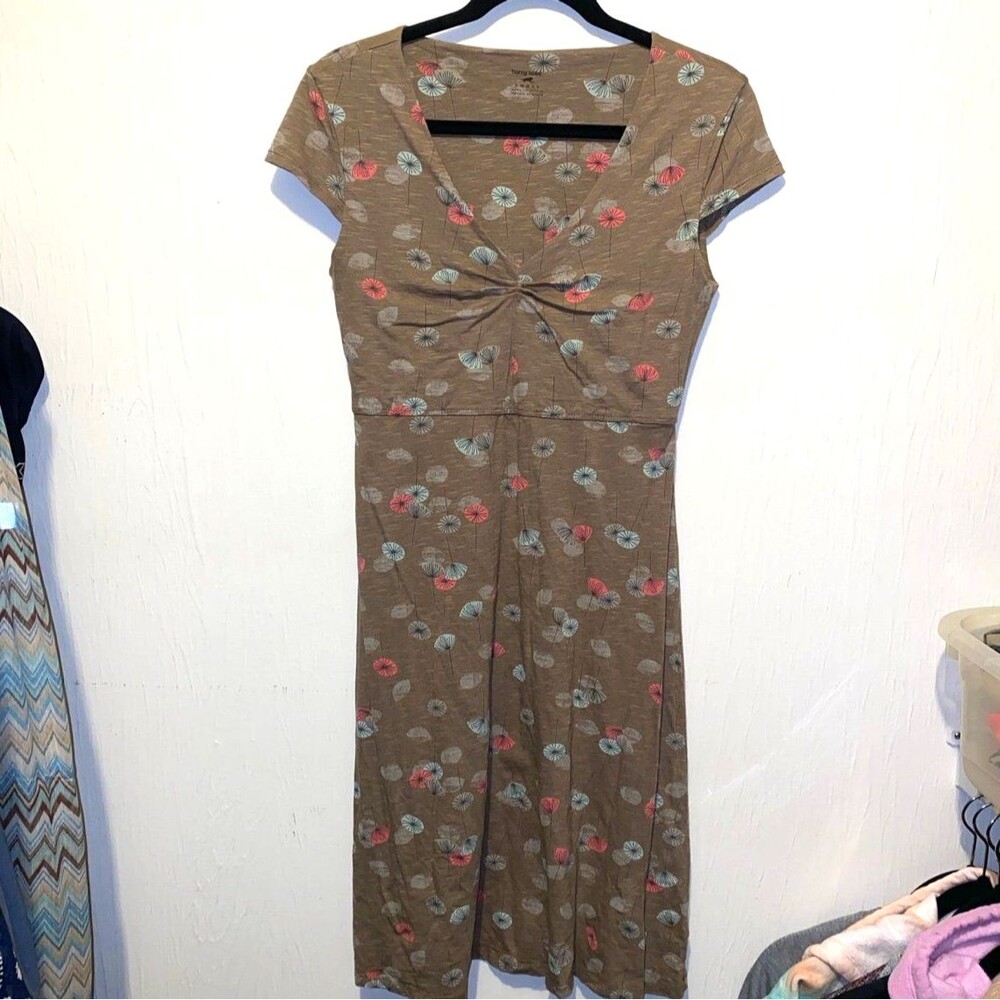 Horny Toad Women’s Small Brown Floral Twist‑Front Dress Organic Cotton
